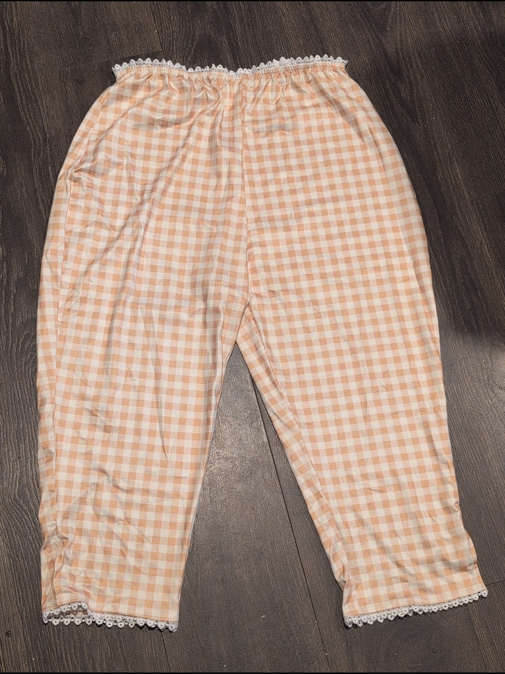 Women's Yellow/White Plaid Pj/ Lounge Lace-Trim Pajama Pants